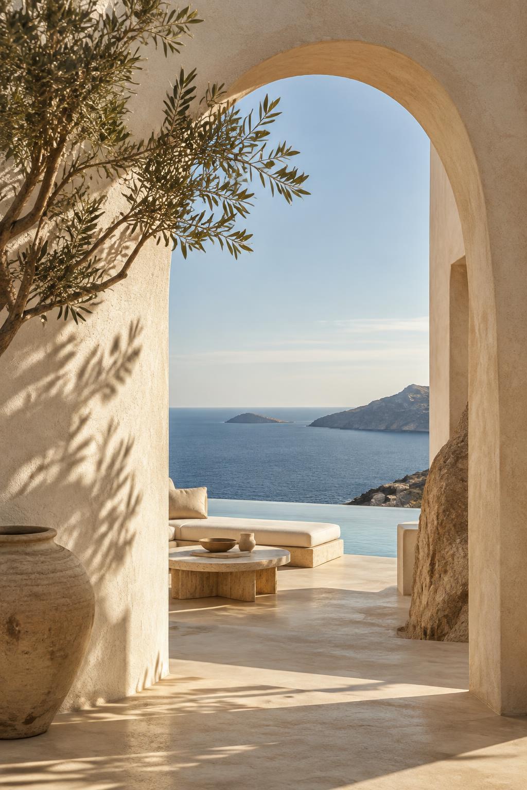 Doorkijk door een mediterrane boog naar zee