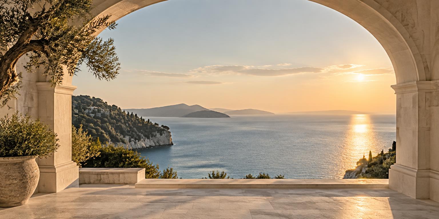 Mediterrane horizon omlijst door een stenen boog
